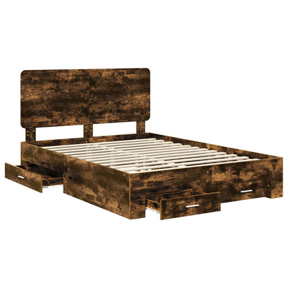 Bed Frame with Drawer Smoked Oak 150 x 200 cm Engineered Wood