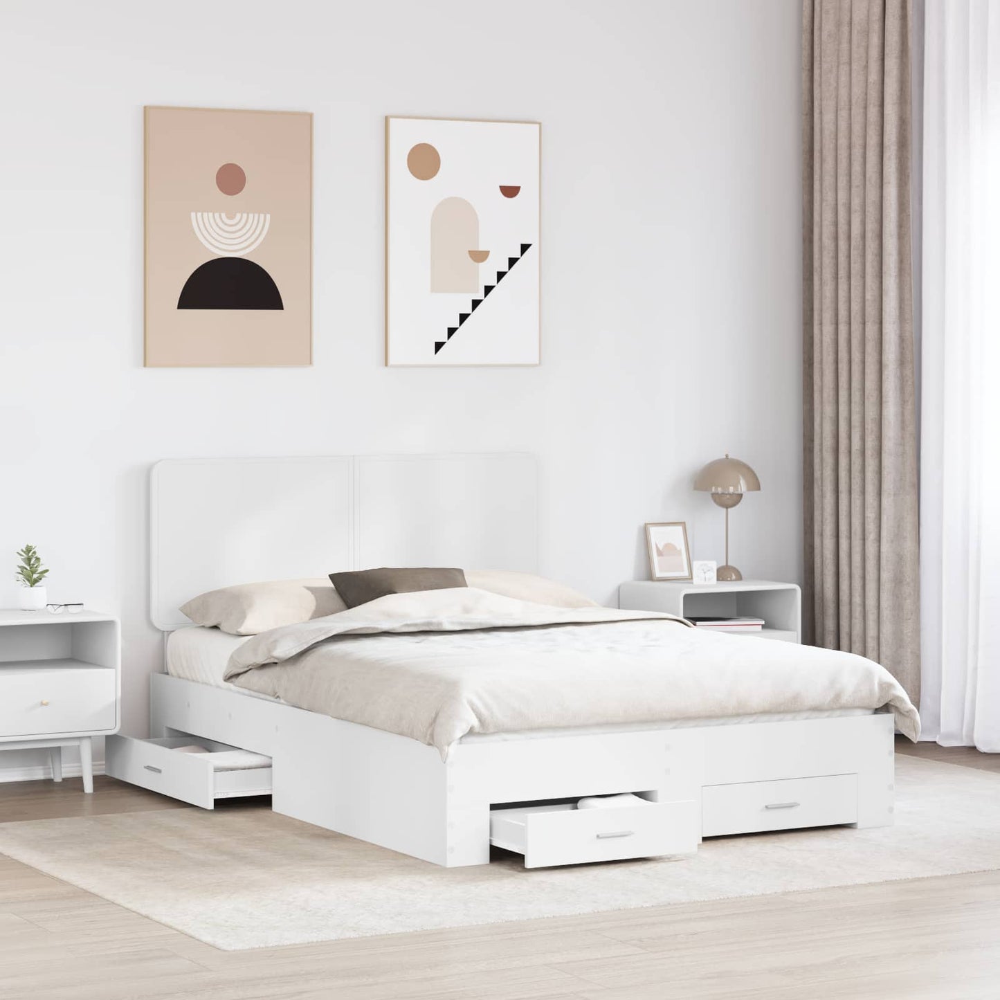 Bed Frame with Headboard White 140 x 200 cm Engineered Wood