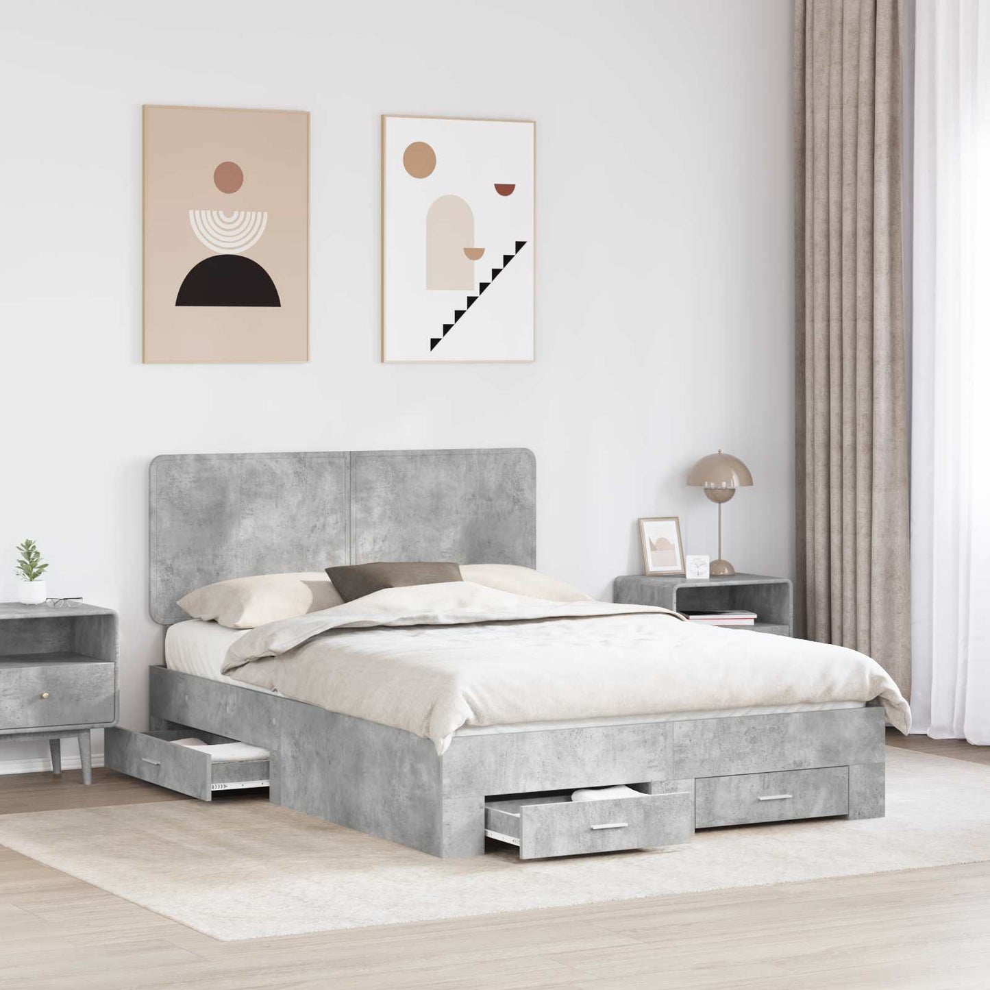 Bed Frame Concrete Grey 140 x 200 cm Engineered Wood