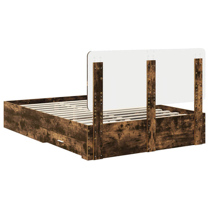 Bed Frame with Drawer Smoked Oak 140 x 200 cm Engineered Wood