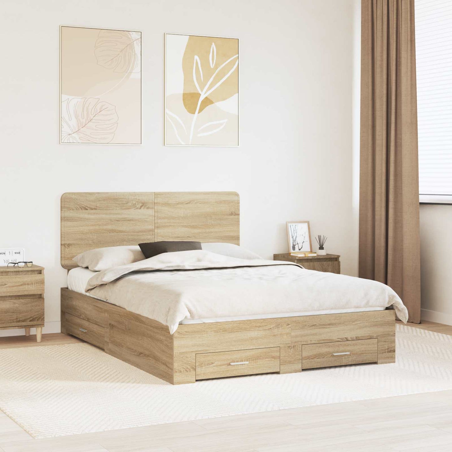 Bed Frame with Drawer Sonoma Oak 140 x 190 cm Engineered Wood