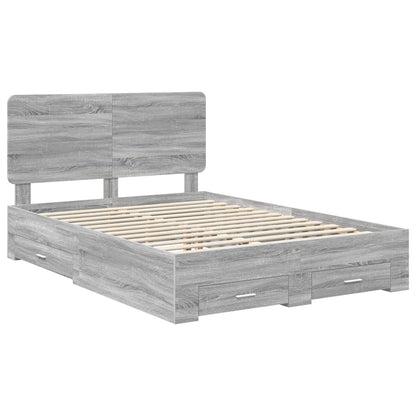 Bed Frame with Drawer Grey Sonoma 140 x 190 cm Engineered Wood