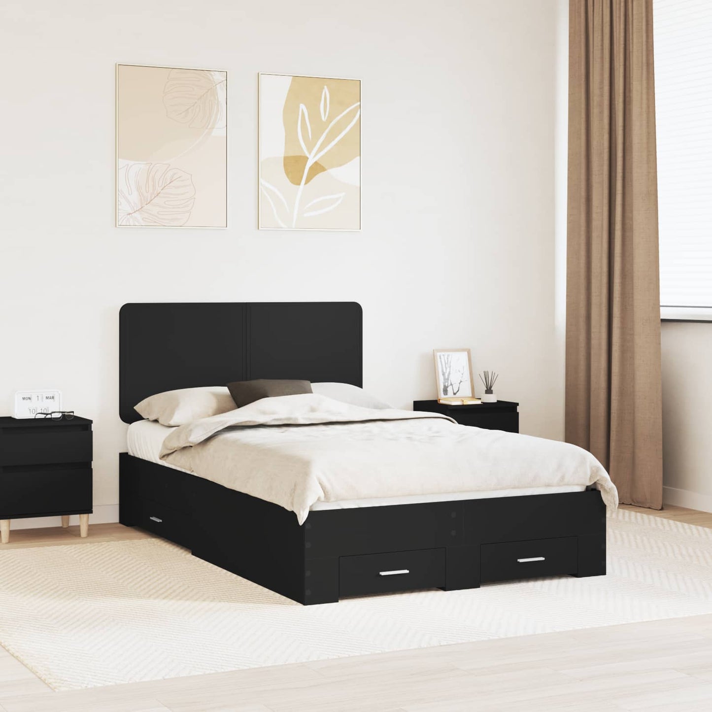 Bed Frame with Headboard Black 135 x 190 cm Engineered Wood