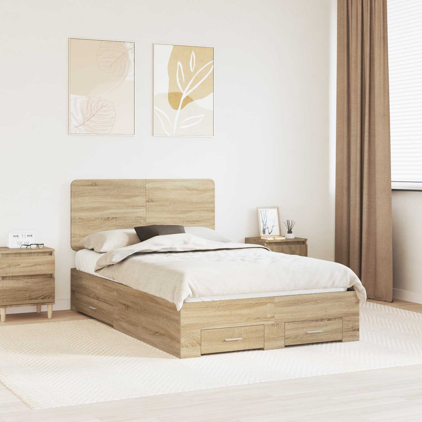 Bed Frame with Drawer Sonoma Oak 135 x 190 cm Engineered Wood