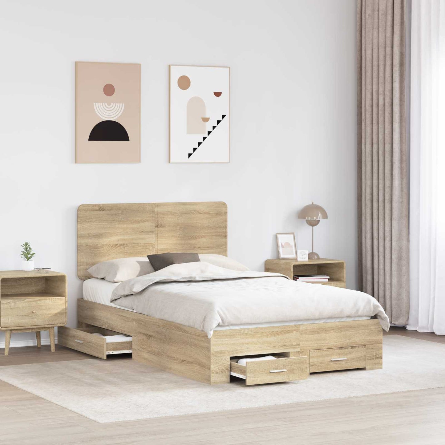 Bed Frame with Drawer Sonoma Oak 135 x 190 cm Engineered Wood