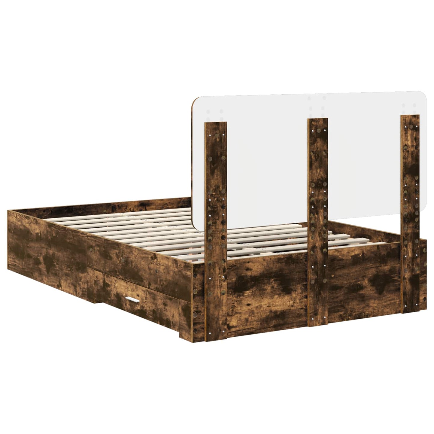Bed Frame with Drawer Smoked Oak 135 x 190 cm Engineered Wood