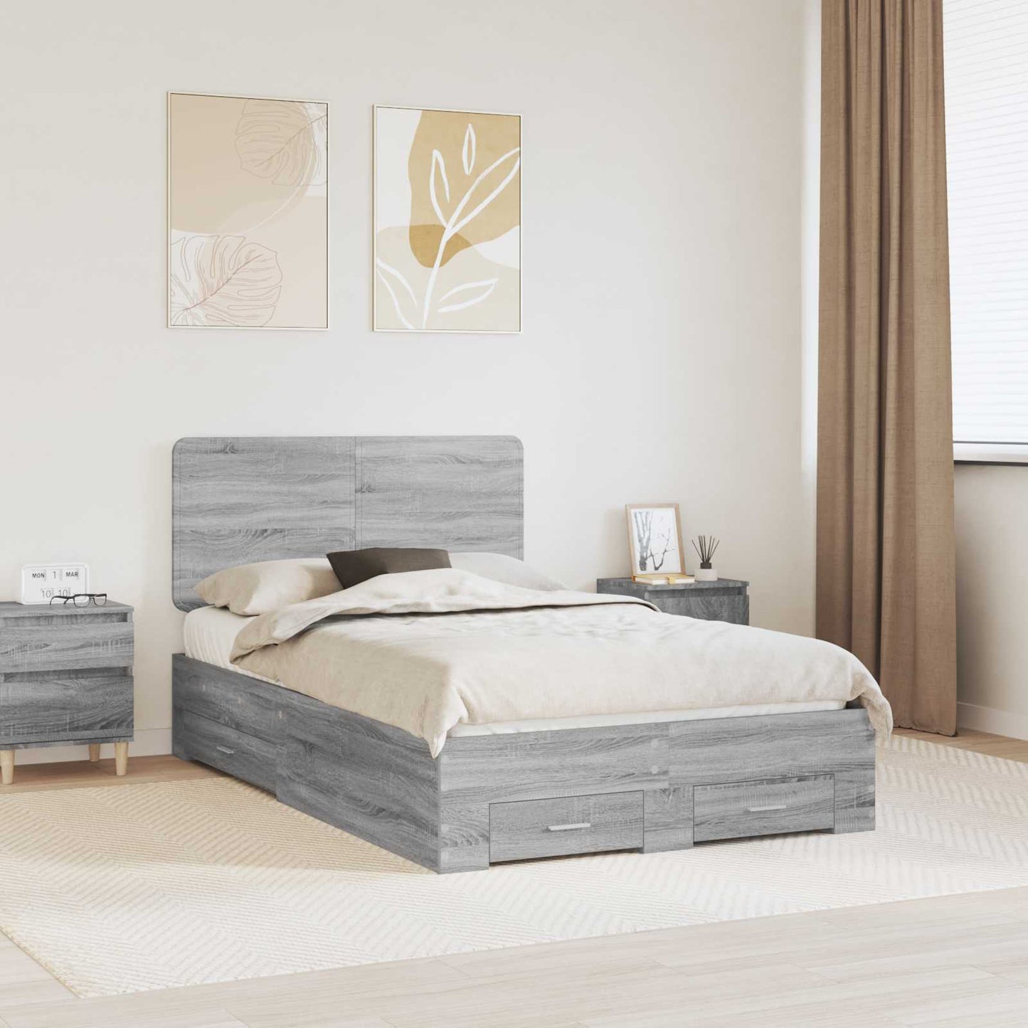 Bed Frame with Drawer Grey Sonoma 120 x 200 cm Engineered Wood