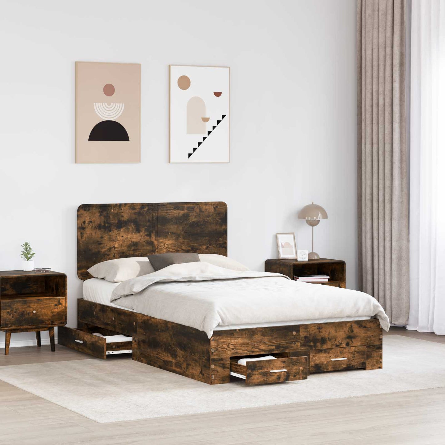 Bed Frame with Drawer Smoked Oak 120 x 190 cm Engineered Wood