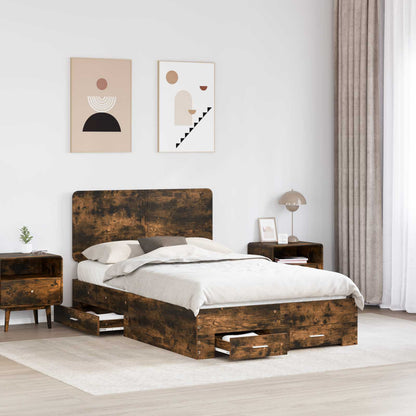 Bed Frame with Drawer Smoked Oak 120 x 190 cm Engineered Wood