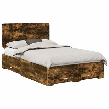 Bed Frame with Drawer Smoked Oak 120 x 190 cm Engineered Wood