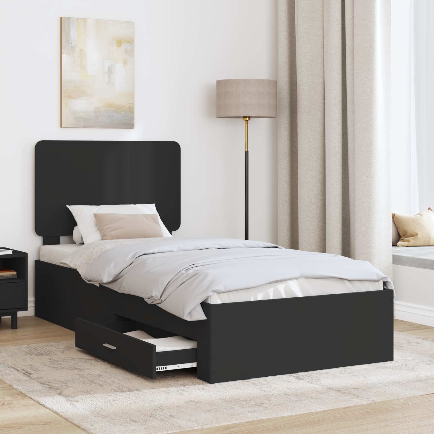 Bed Frame with Headboard Black 100 x 200 cm Engineered Wood