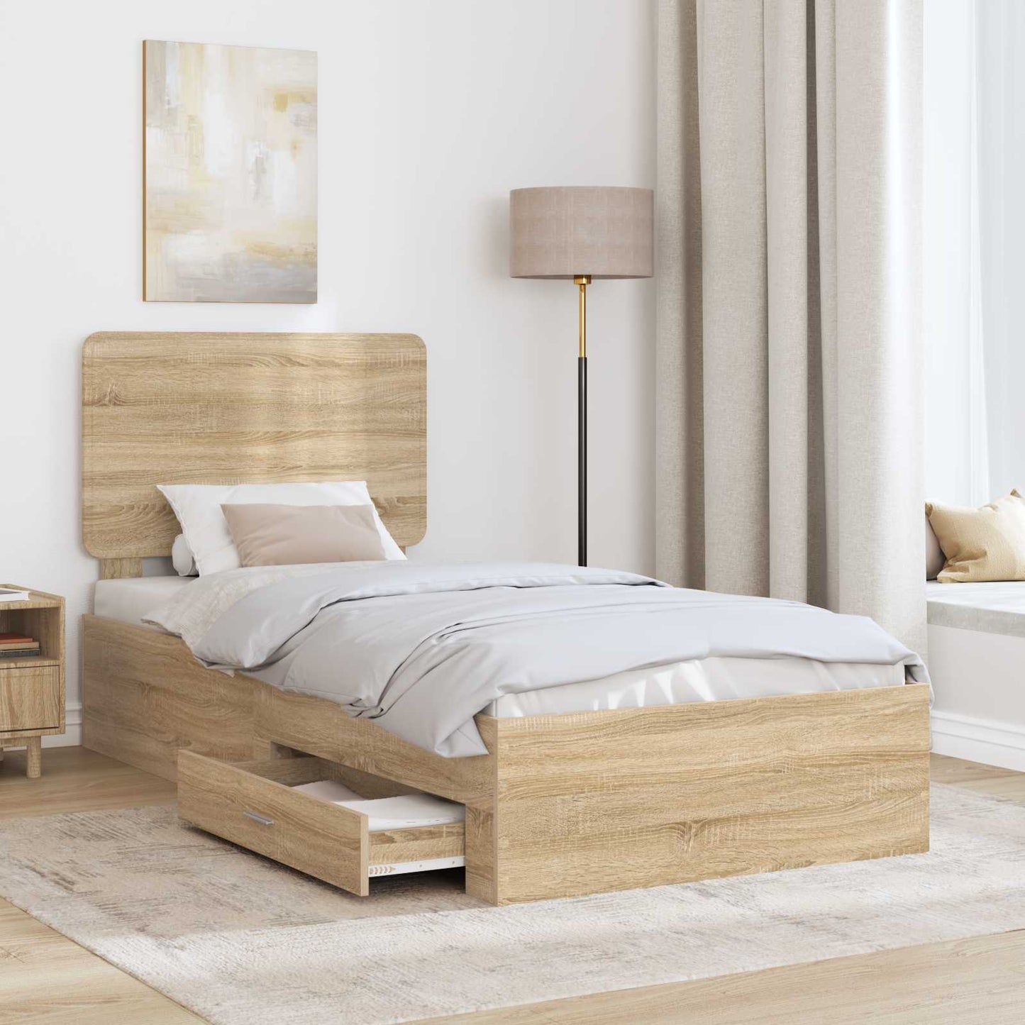 Bed Frame with Drawer Sonoma Oak 100 x 200 cm Engineered Wood