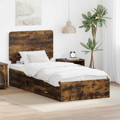 Bed Frame with Drawer Smoked Oak 100 x 200 cm Engineered Wood