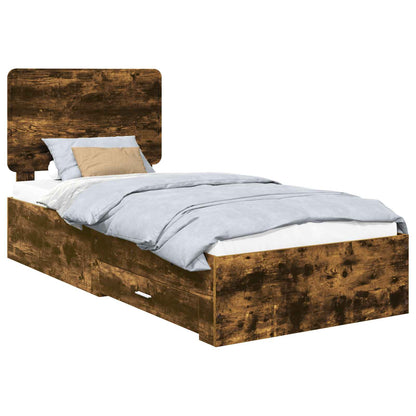 Bed Frame with Drawer Smoked Oak 100 x 200 cm Engineered Wood