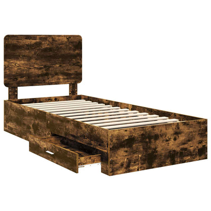 Bed Frame with Drawer Smoked Oak 100 x 200 cm Engineered Wood