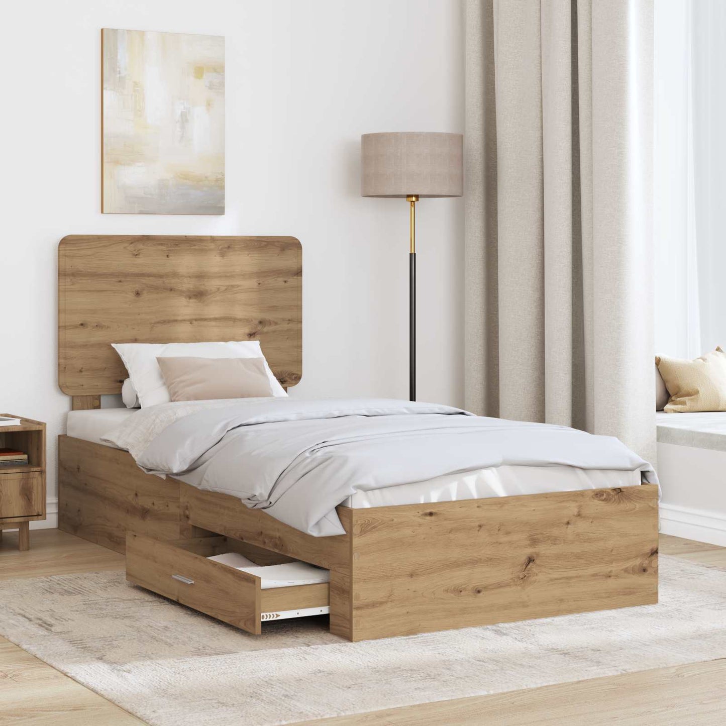 Bed Frame with Drawer Artisan Oak 100 x 200 cm Engineered Wood