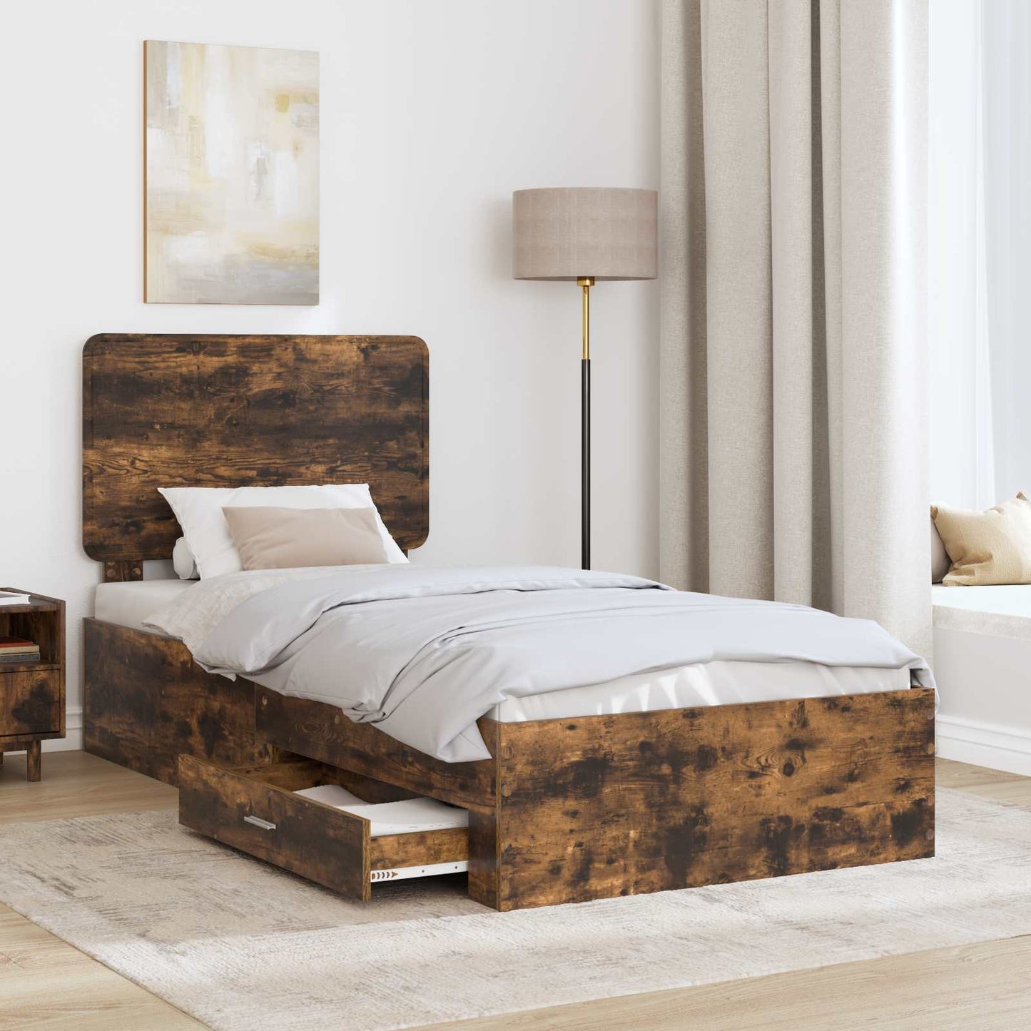 Bed Frame with Headboard Smoked Oak 90 x 190 cm Engineered Wood