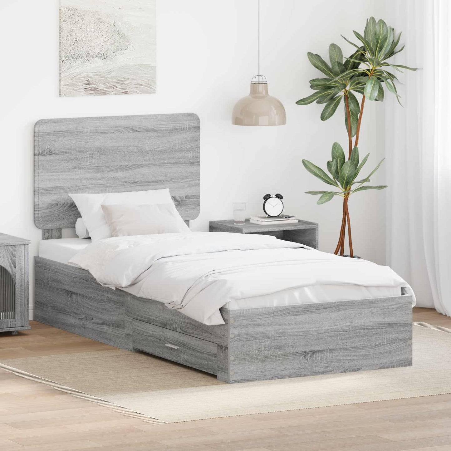 Bed Frame with Drawer Grey Sonoma 75 x 190 cm Engineered Wood