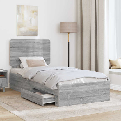Bed Frame with Drawer Grey Sonoma 75 x 190 cm Engineered Wood