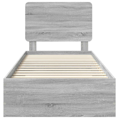 Bed Frame with Drawer Grey Sonoma 75 x 190 cm Engineered Wood