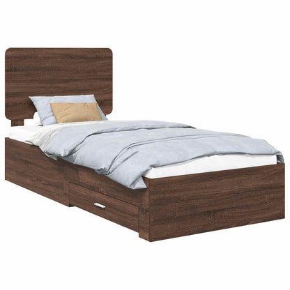 Bed Frame with Headboard Brown Oak 75 x 190 cm Engineered Wood