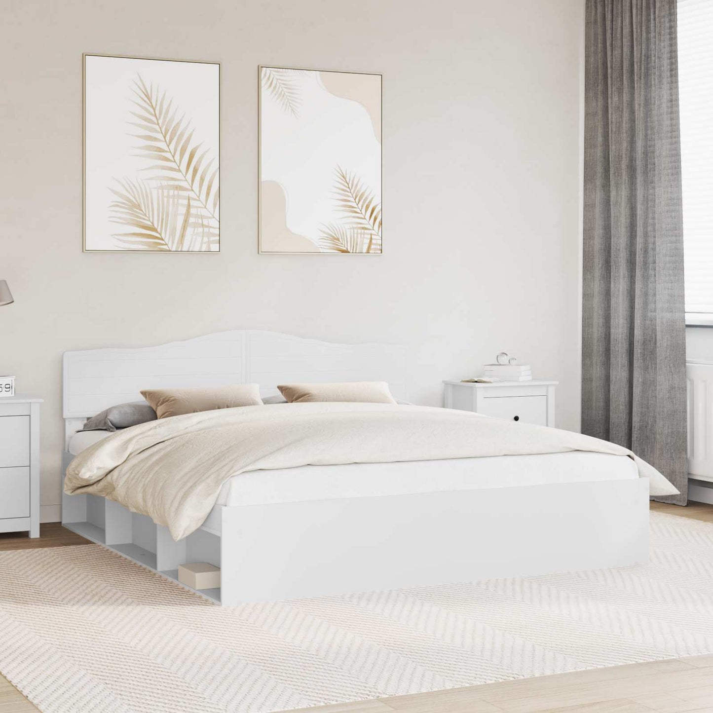 Bed Frame with Headboard White 200 x 200 cm Solid Pine Wood