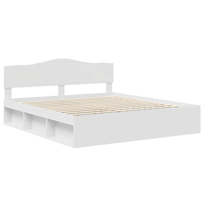 Bed Frame with Headboard White 200 x 200 cm Solid Pine Wood