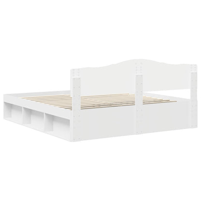Bed Frame with Headboard White 200 x 200 cm Solid Pine Wood