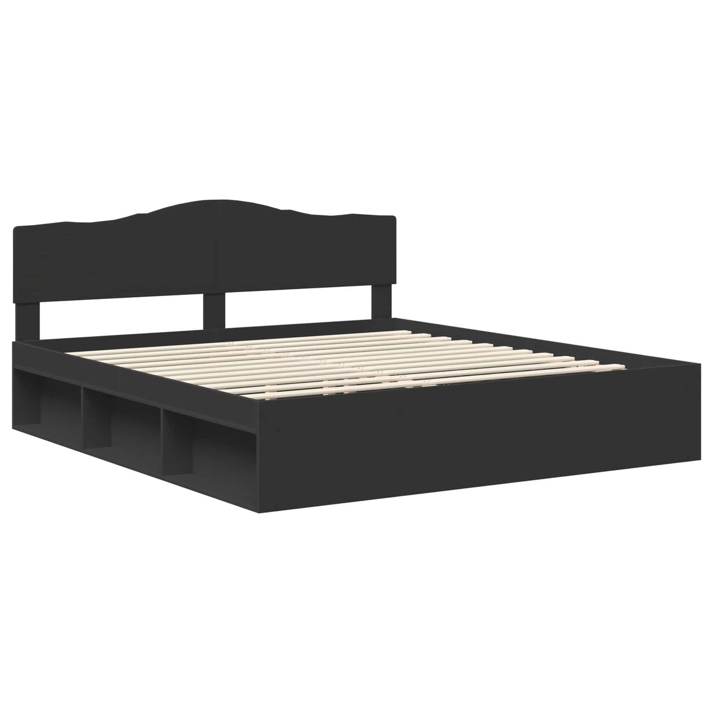 Bed Frame with Headboard Black 200 x 200 cm Solid Pine Wood