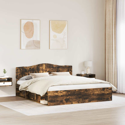 Bed Frame Smoked Oak 200 x 200 cm Solid Pine Wood