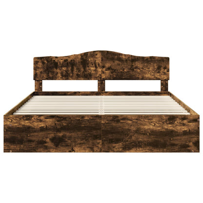 Bed Frame Smoked Oak 200 x 200 cm Solid Pine Wood