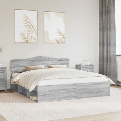 Bed Frame Grey Sonoma 200 x 200 cm Solid Pine Wood