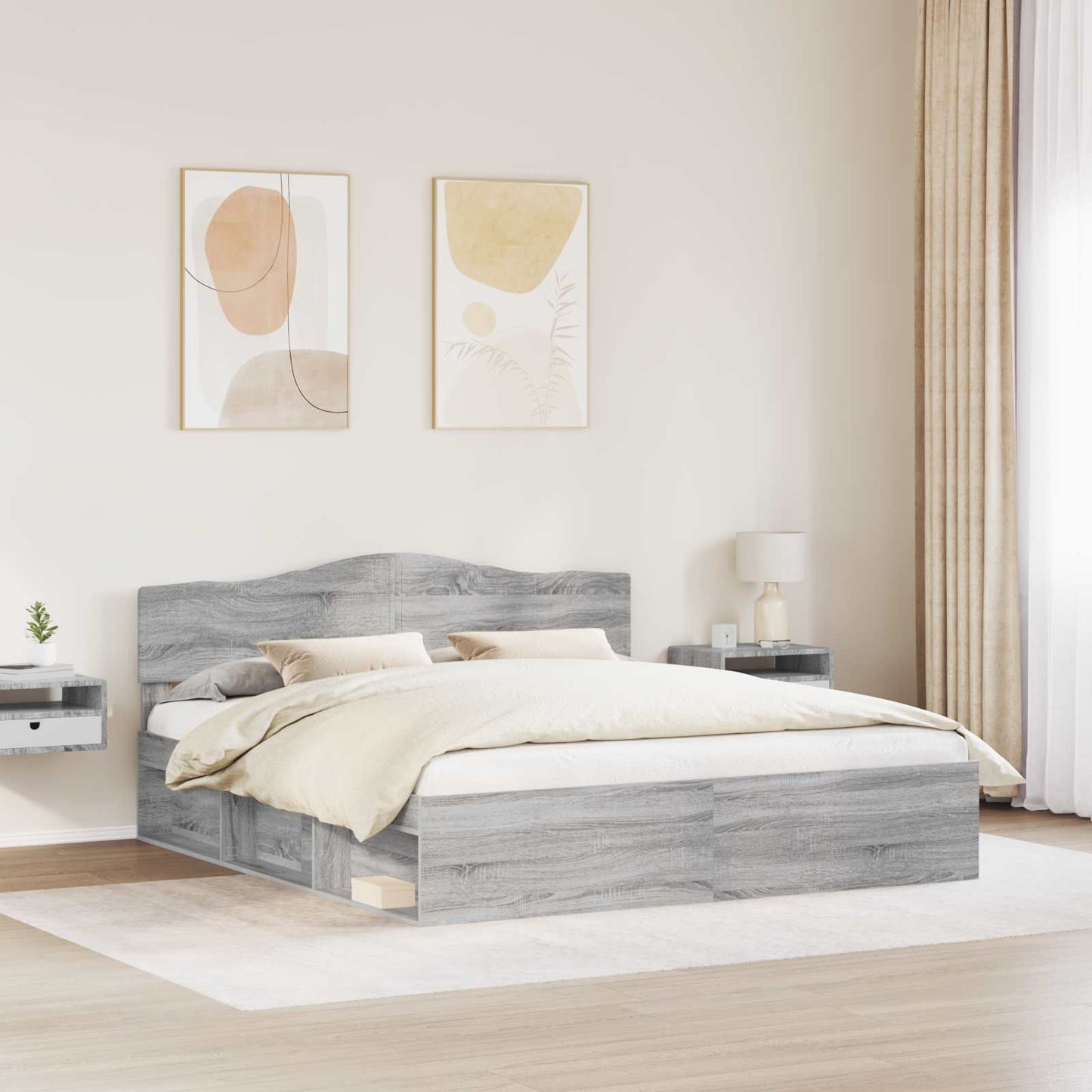 Bed Frame Grey Sonoma 180 x 200 cm Solid Pine Wood