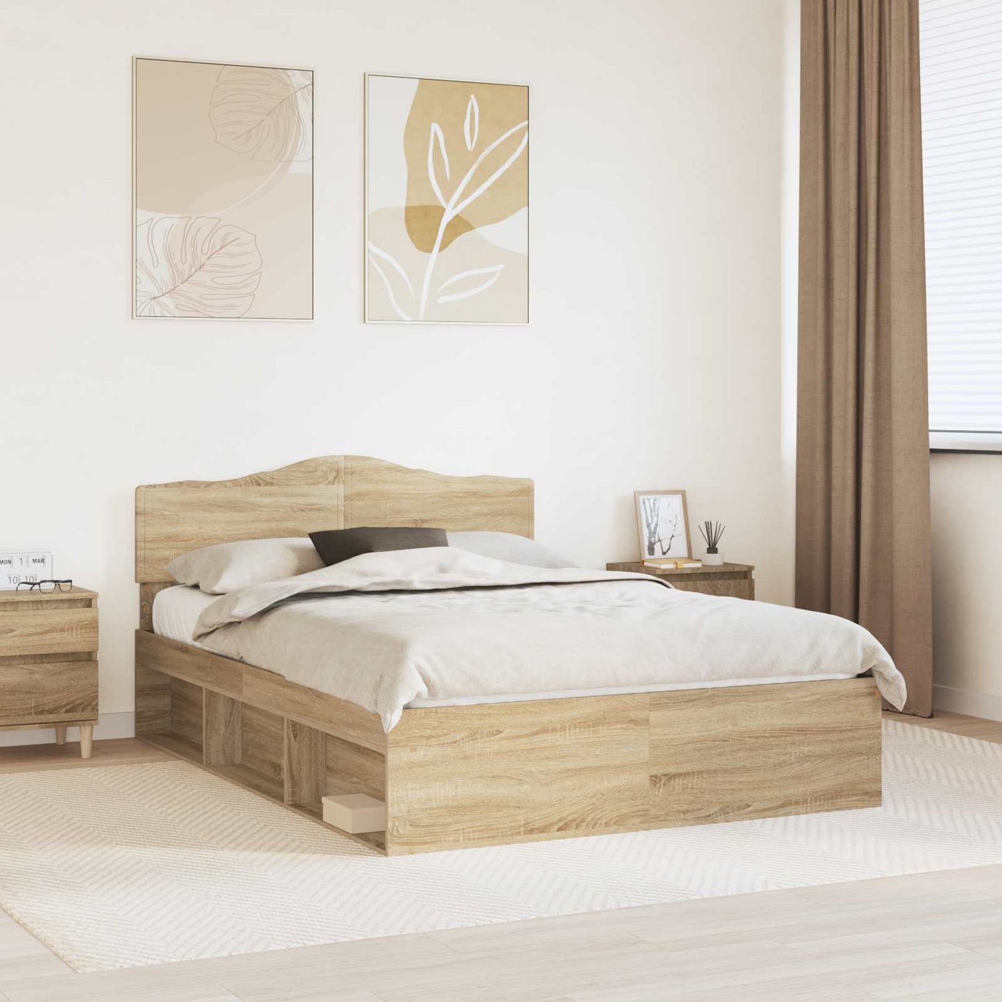 Bed Frame with Headboard Sonoma 160 x 200 cm Solid Pine Wood