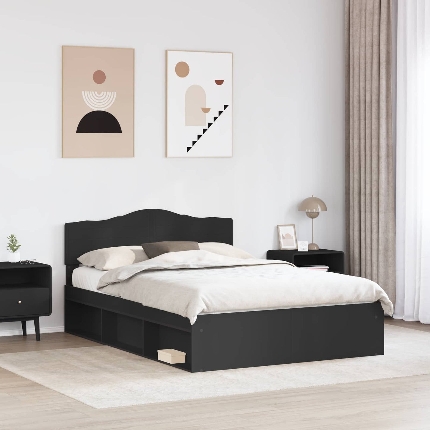 Bed Frame with Headboard Black 150 x 200 cm Solid Pine Wood