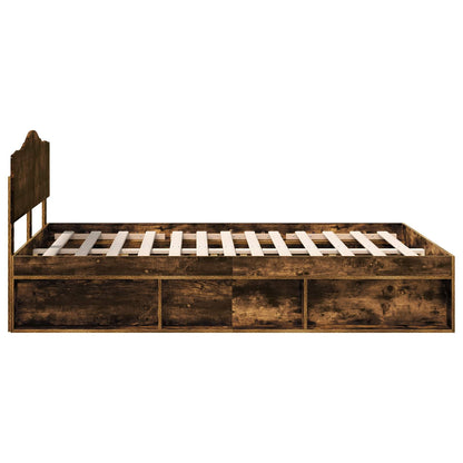 Bed Frame Smoked Oak 140 x 200 cm Solid Pine Wood