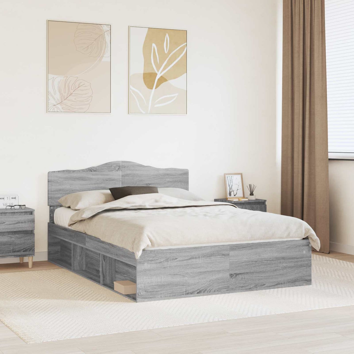 Bed Frame Grey Sonoma 140 x 200 cm Solid Pine Wood