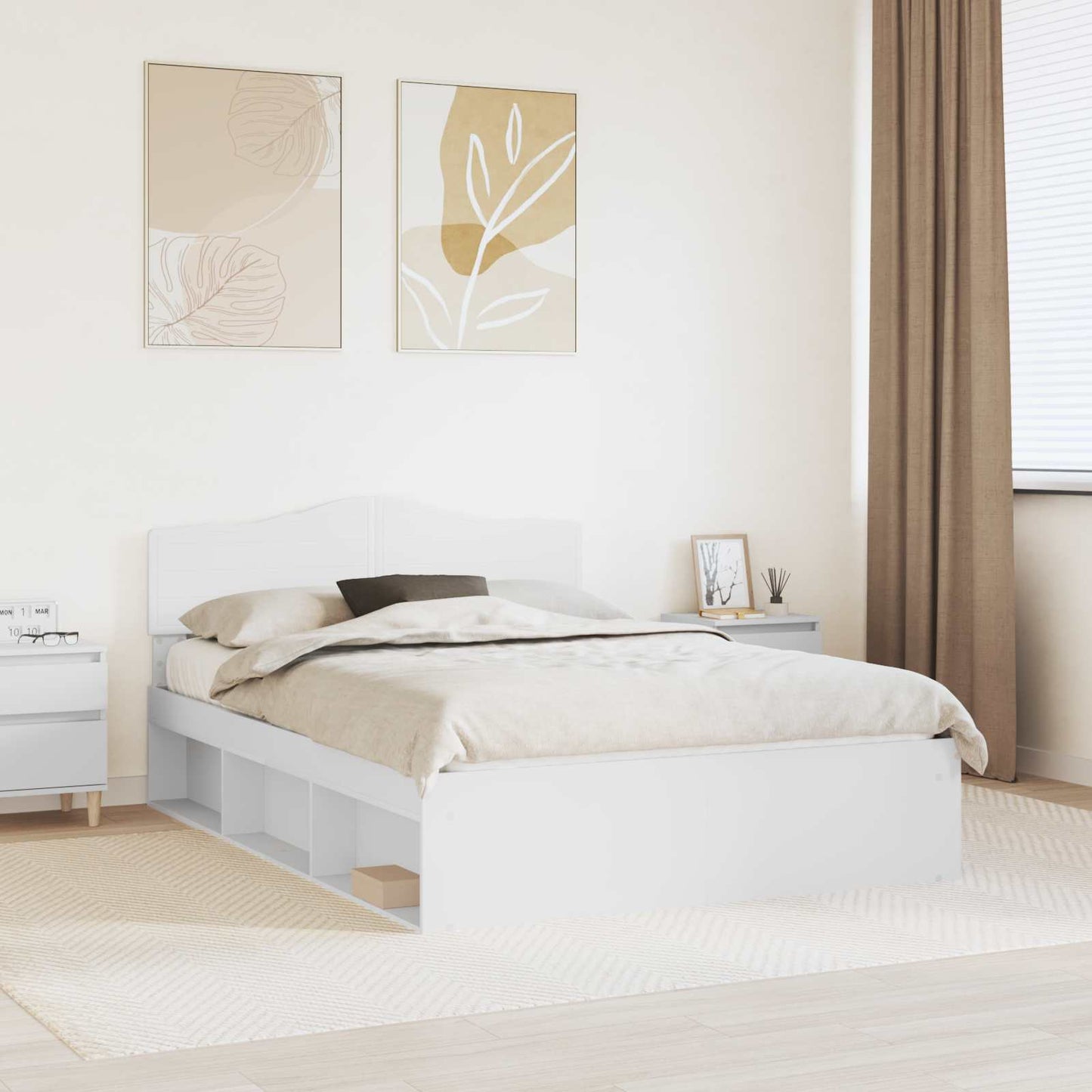 Bed Frame with Headboard White 140 x 190 cm Solid Pine Wood