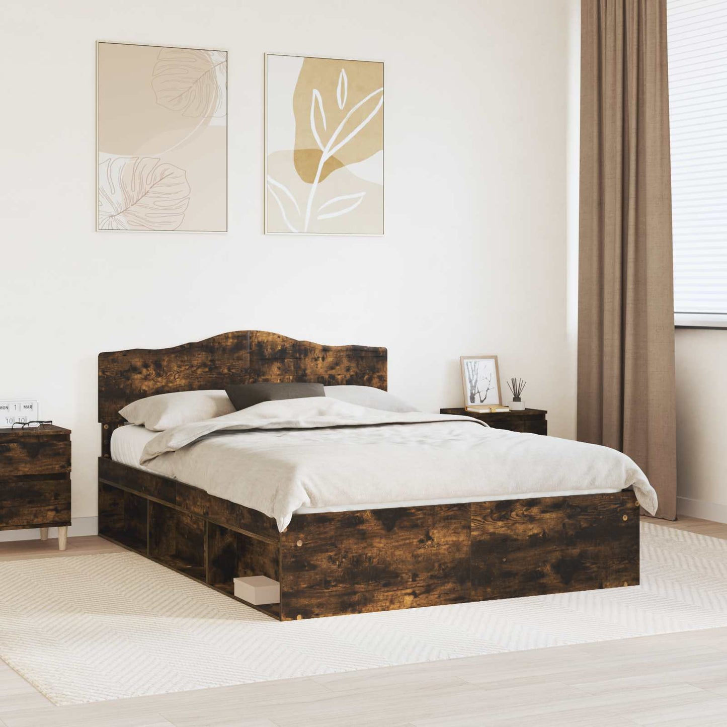 Bed Frame Smoked Oak 140 x 190 cm Solid Pine Wood