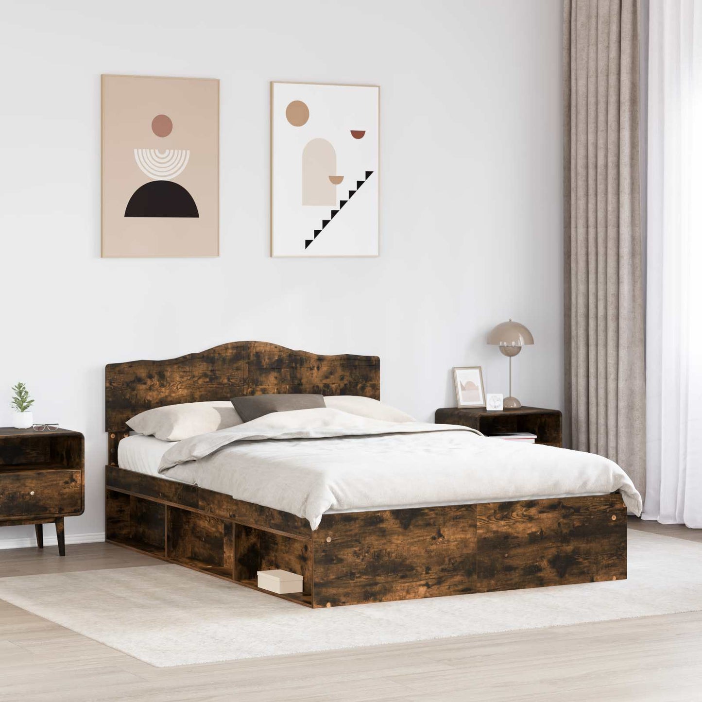 Bed Frame Smoked Oak 140 x 190 cm Solid Pine Wood