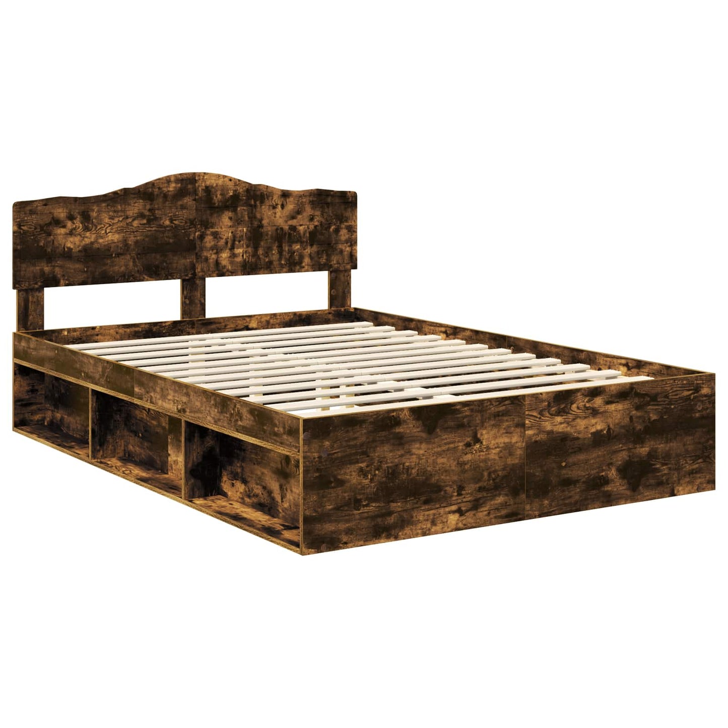 Bed Frame Smoked Oak 140 x 190 cm Solid Pine Wood