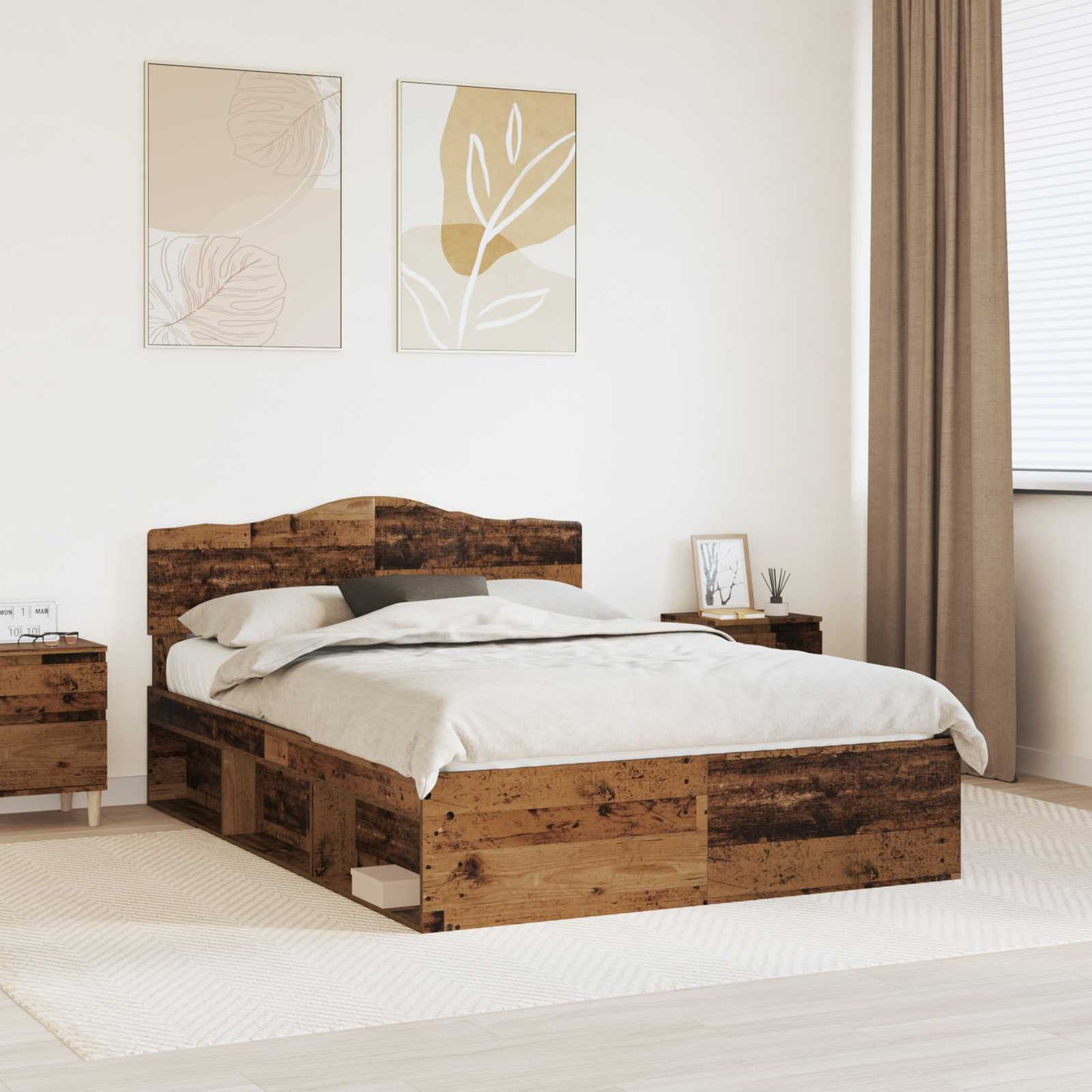 Bed Frame with Headboard Old Wood 140 x 190 cm Solid Pine Wood