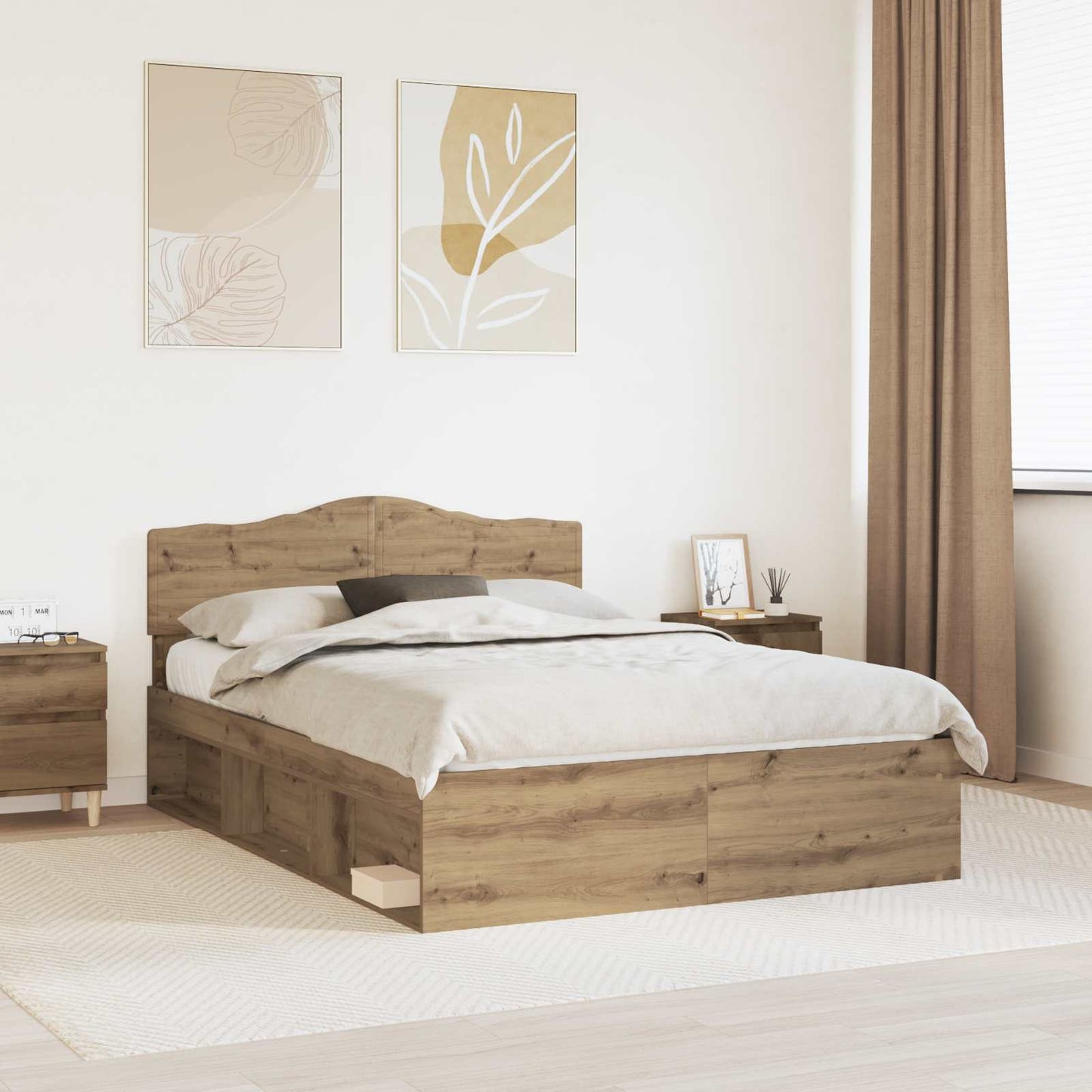Bed Frame Artisian Oak 140 x 190 cm Solid Pine Wood