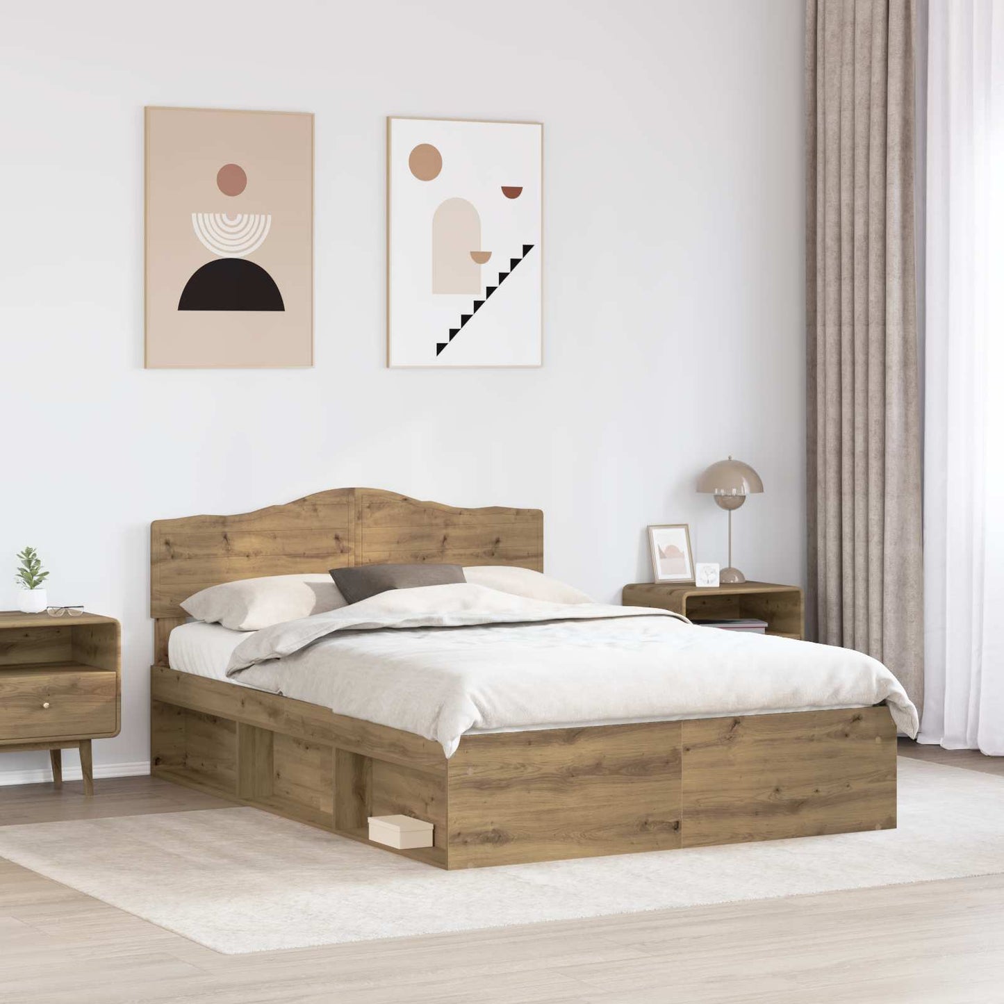 Bed Frame Artisian Oak 140 x 190 cm Solid Pine Wood