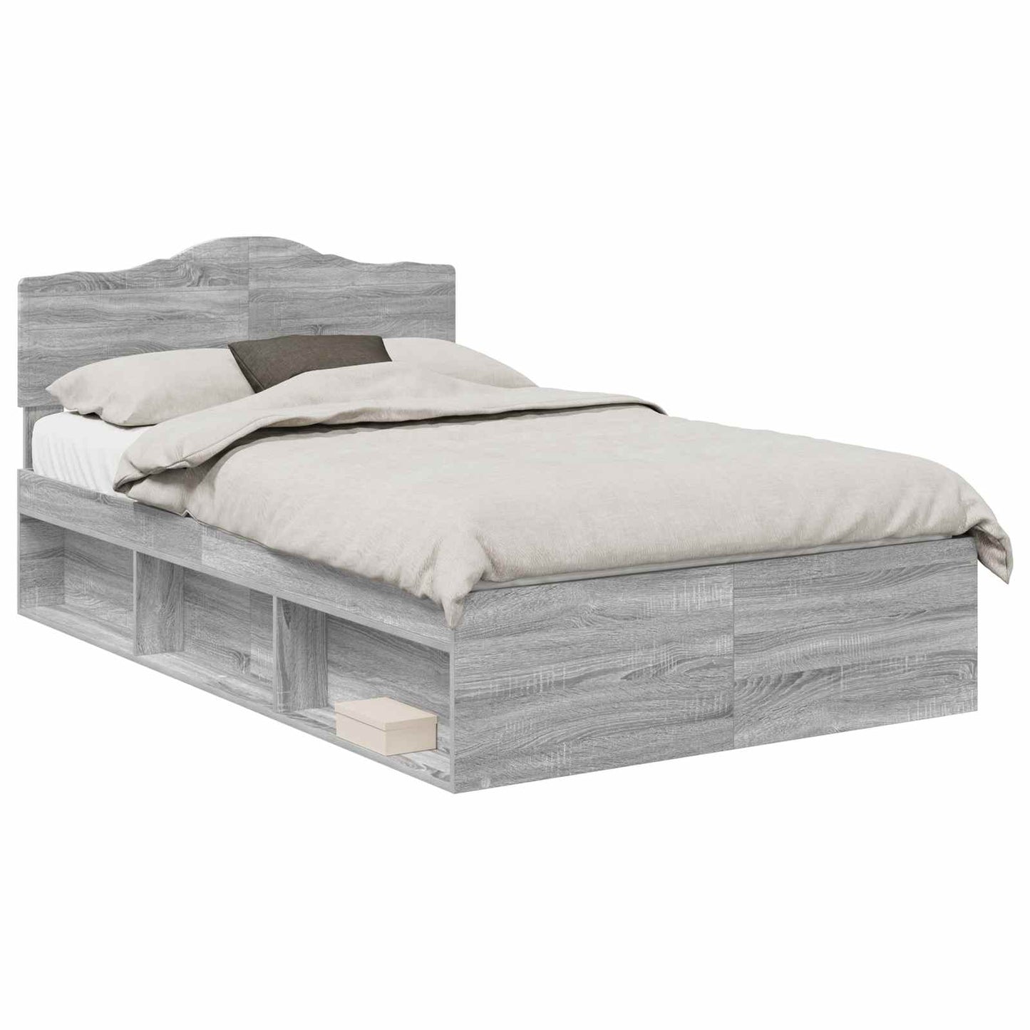 Bed Frame Grey Sonoma 135 x 190 cm Solid Pine Wood