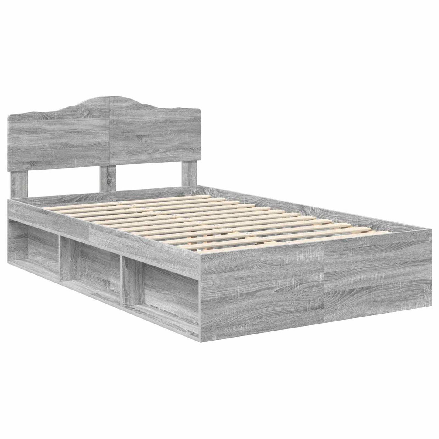 Bed Frame Grey Sonoma 135 x 190 cm Solid Pine Wood