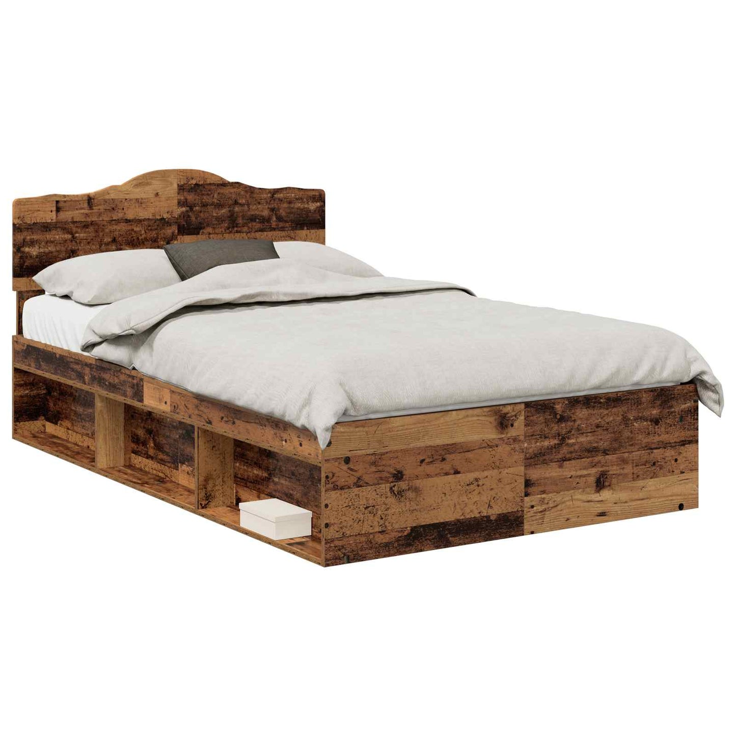 Bed Frame with Headboard Old Wood 135 x 190 cm Solid Pine Wood