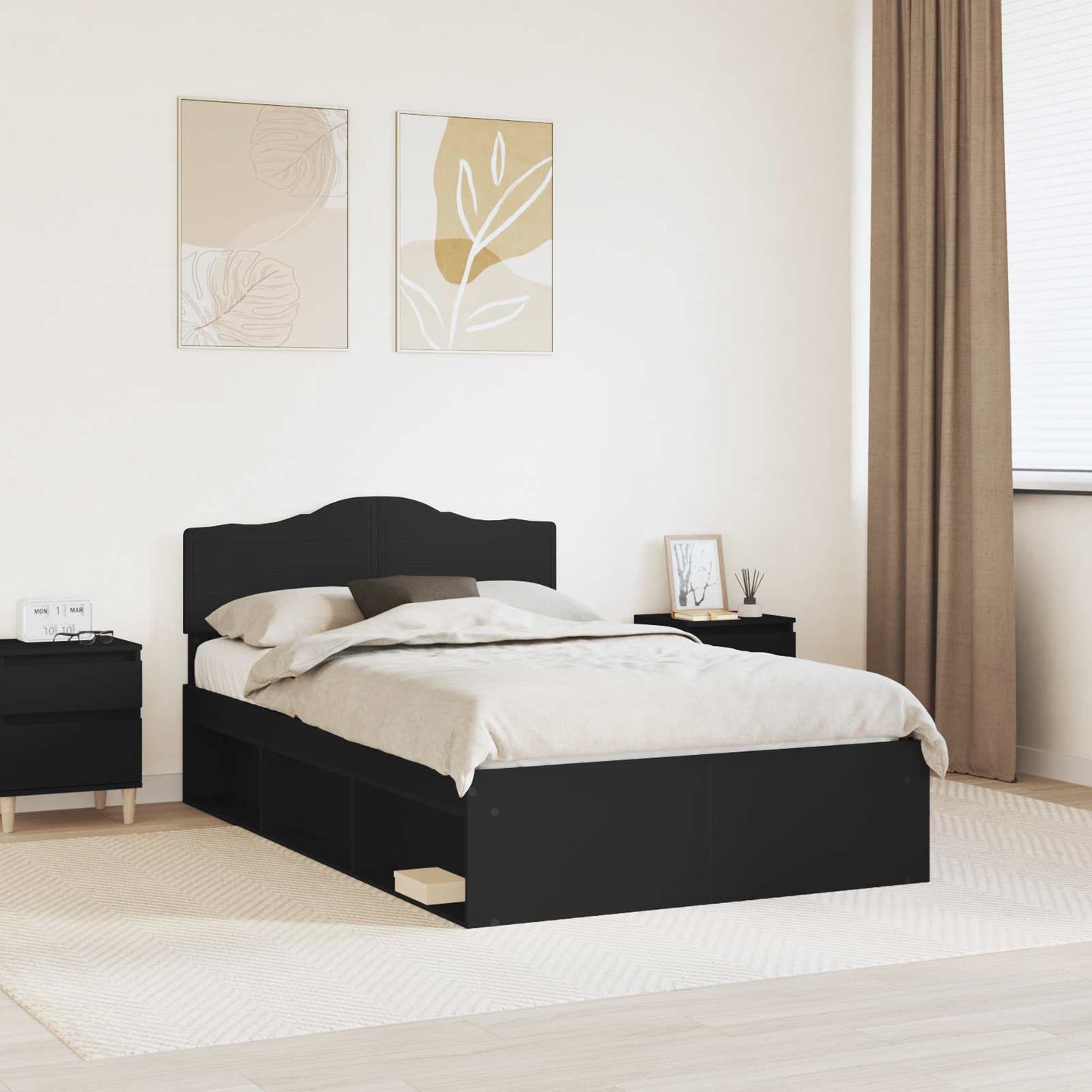 Bed Frame with Headboard Black 120 x 200 cm Solid Pine Wood