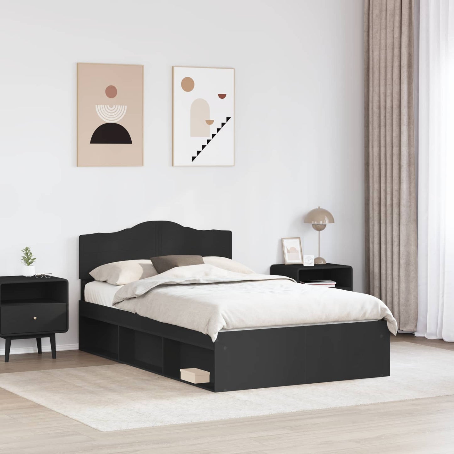 Bed Frame with Headboard Black 120 x 200 cm Solid Pine Wood