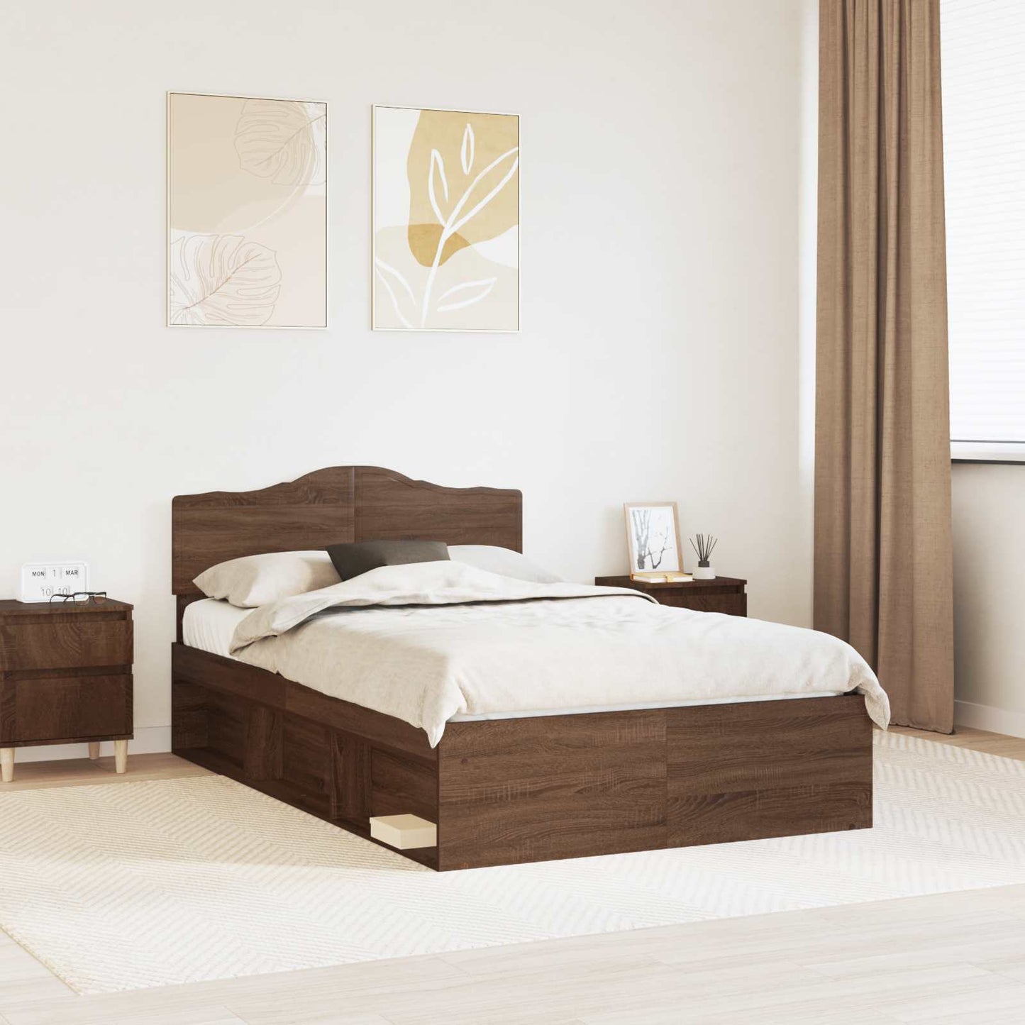 Bed Frame with Headboard Brown Oak 120 x 200 cm Solid Pine Wood